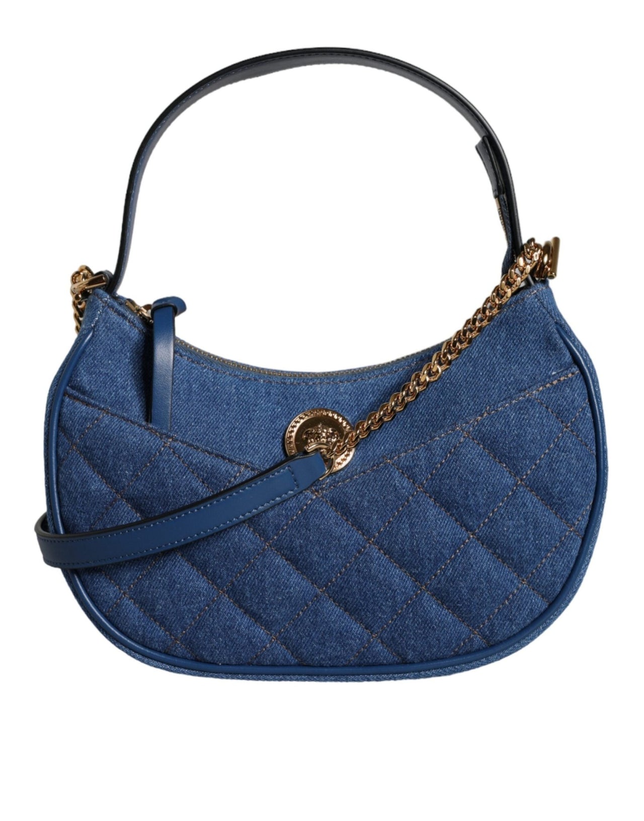 Luxour, Versace Blue Quilted Denim Leather Top Handle Shoulder Bag, 