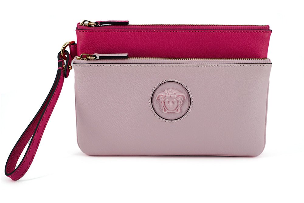 Versace Elegant Pink Leather Pouch Clutch - Luxour