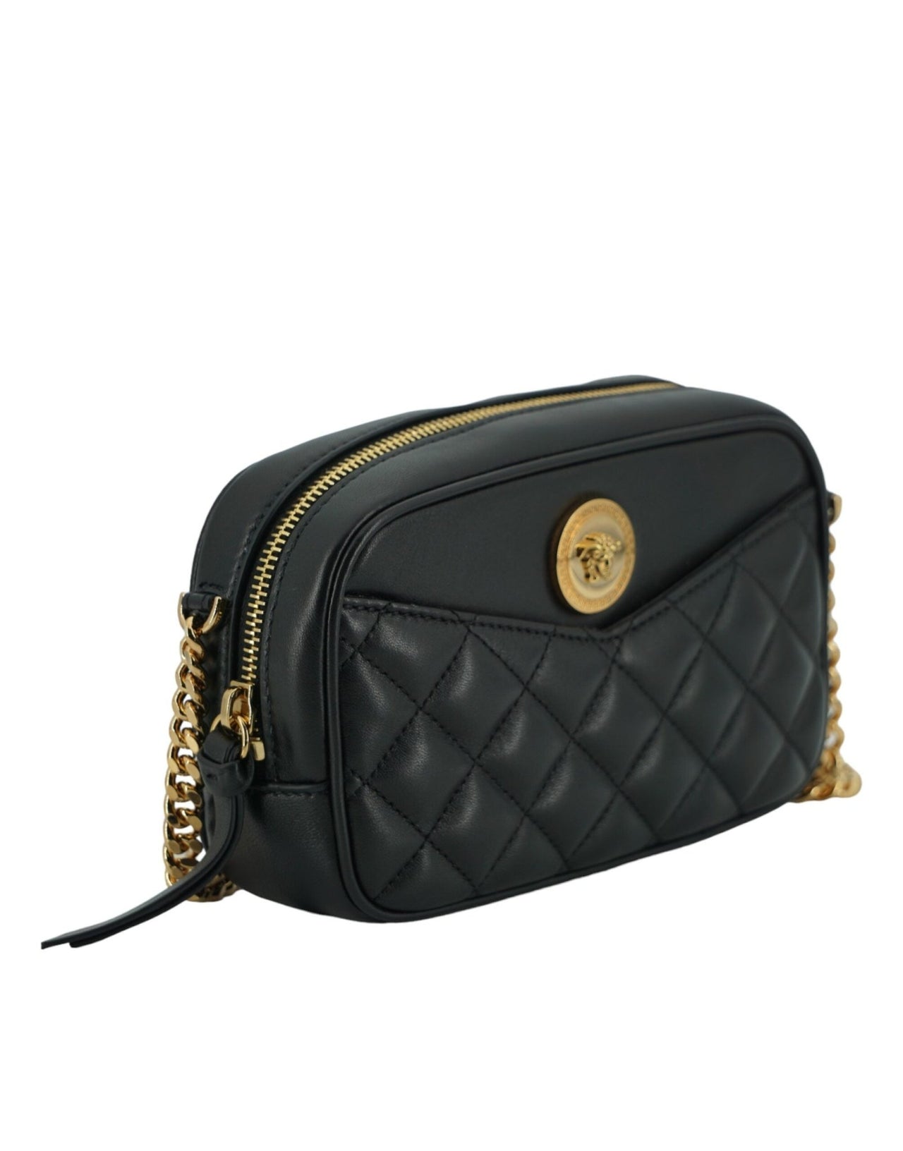 Versace Elegant Small Black Leather Crossbody Bag - Luxour