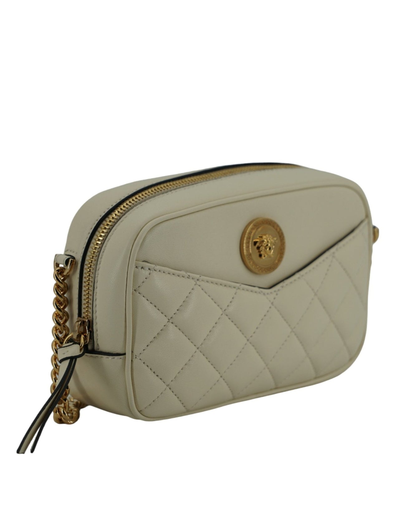 Versace Elegant White Lamb Leather Camera Bag - Luxour