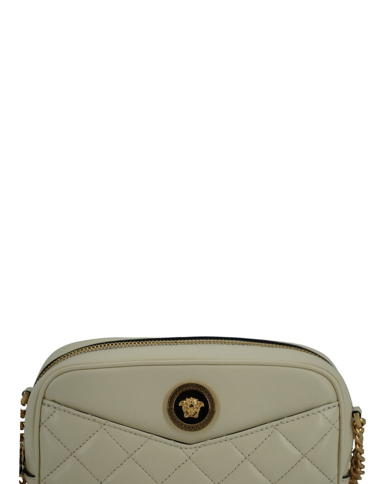 Versace Elegant White Lamb Leather Camera Bag - Luxour