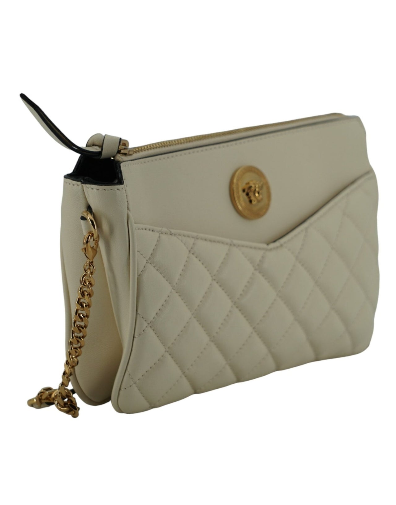 Versace Elegant White Lamb Leather Crossbody Pouch - Luxour