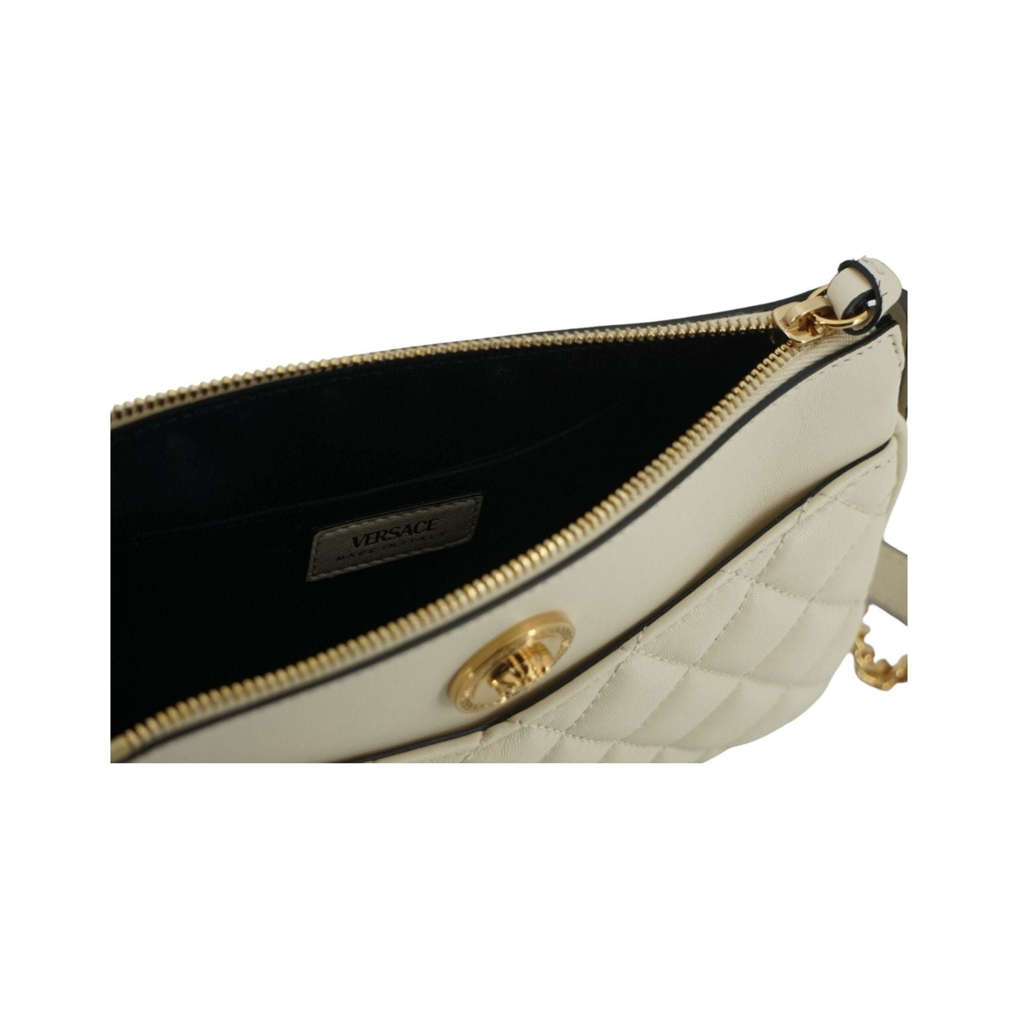 Luxour, Versace Elegant White Lamb Leather Crossbody Pouch, 