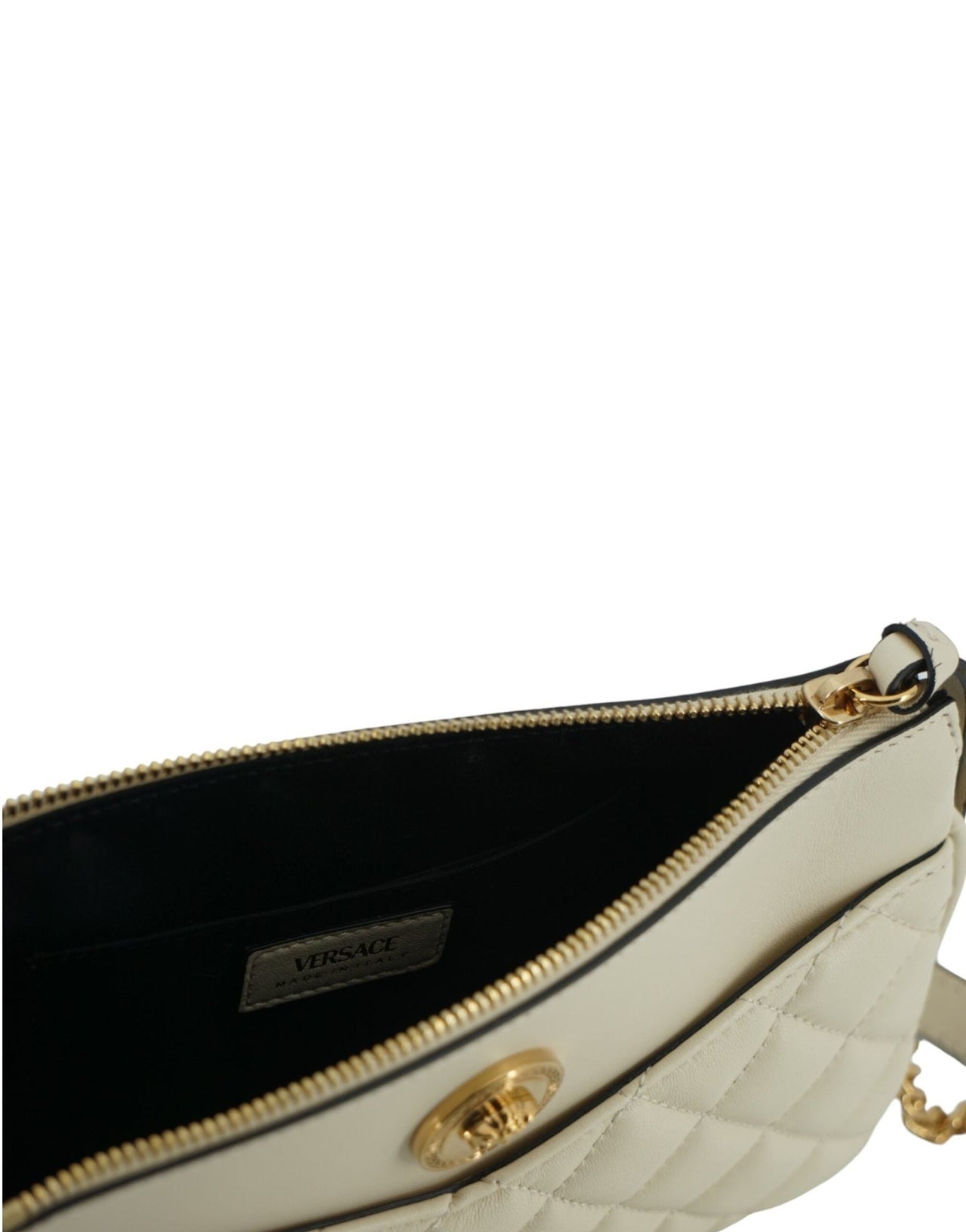 Versace Elegant White Lamb Leather Crossbody Pouch - Luxour