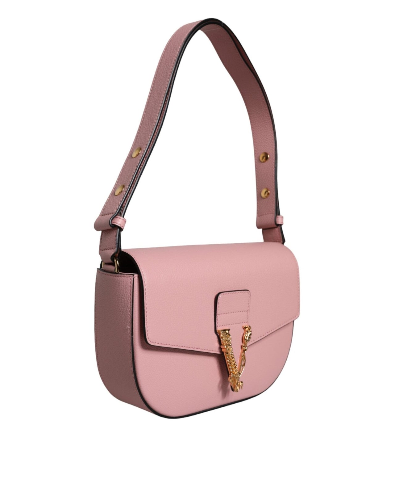 Luxour, Versace Pink Grainy Calf Leather Logo Crossbody Shoulder Bag, 