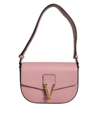 Thumbnail for Luxour, Versace Pink Grainy Calf Leather Logo Crossbody Shoulder Bag, 