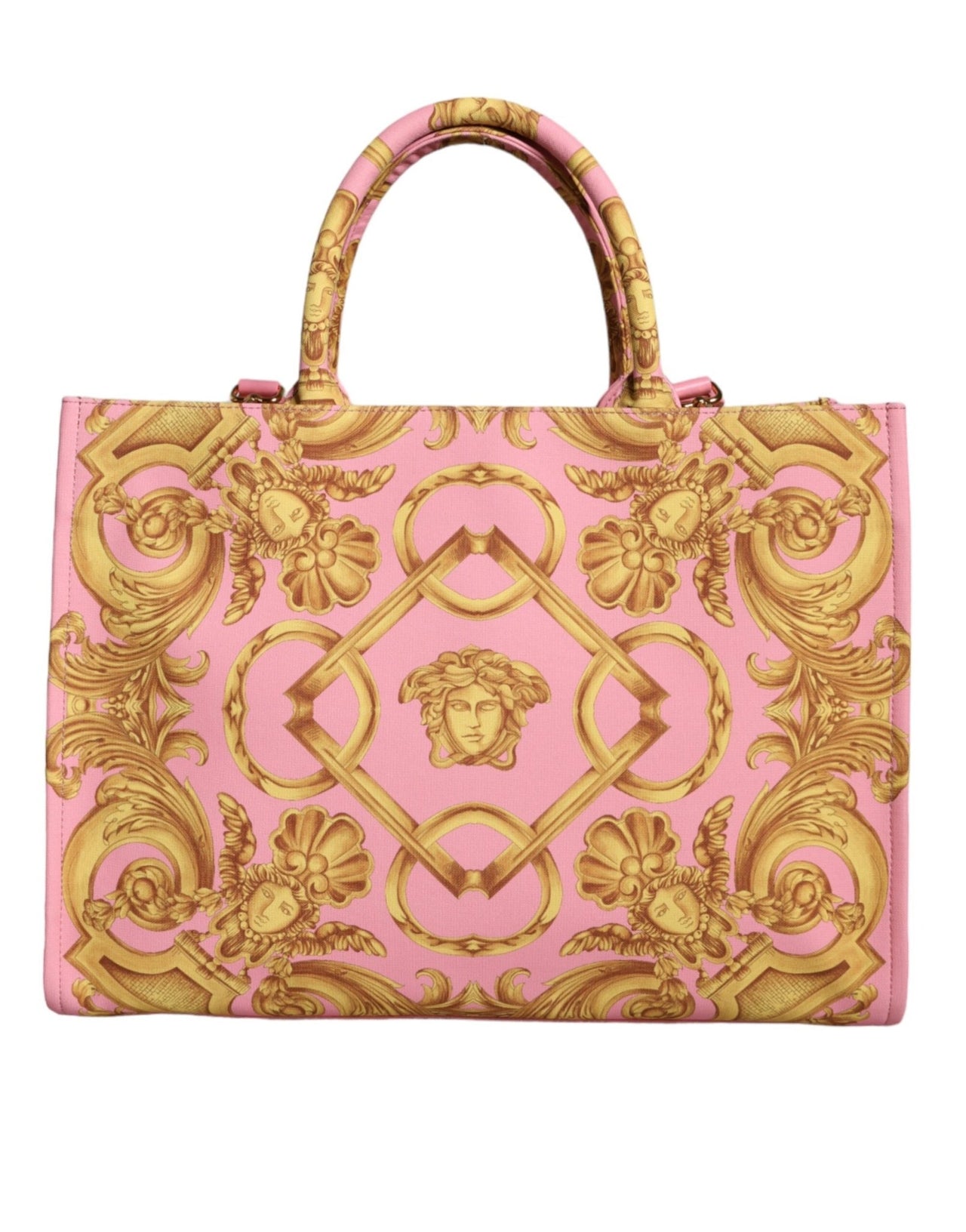 Luxour, Versace Pink Printed Large Fabric Leather Shopping Tote Bag, 