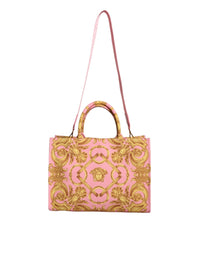 Thumbnail for Luxour, Versace Pink Printed Large Fabric Leather Shopping Tote Bag, 