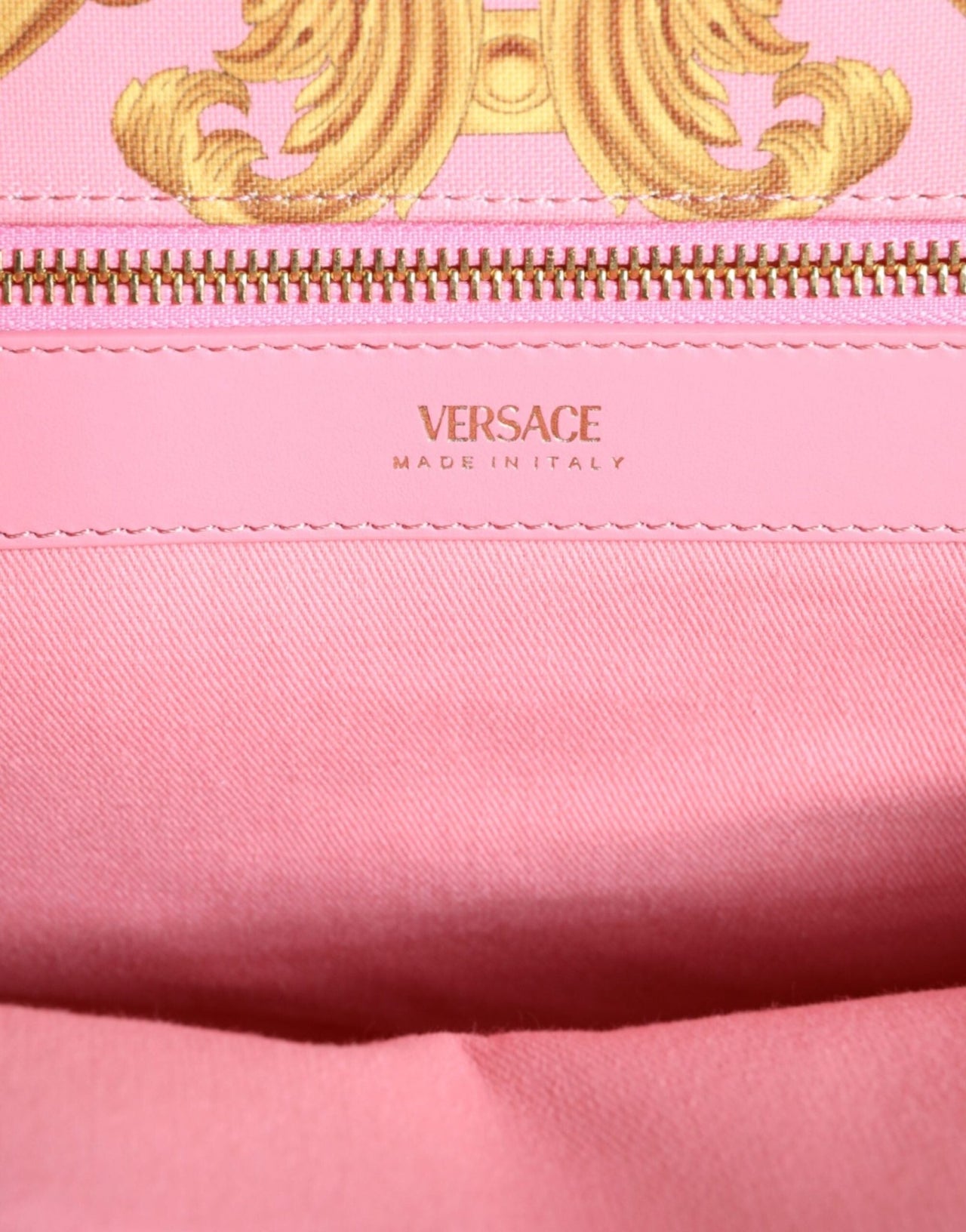 Luxour, Versace Pink Printed Large Fabric Leather Shopping Tote Bag, 