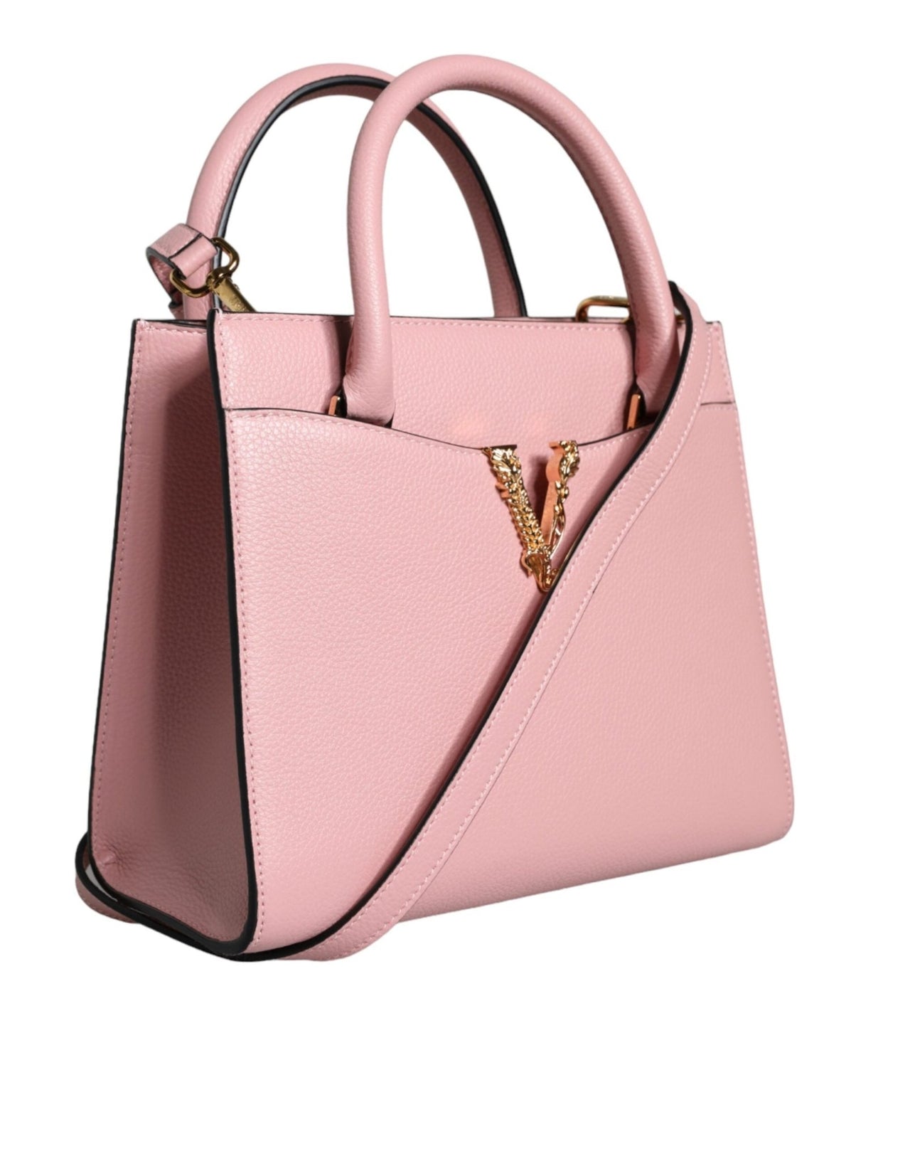 Luxour, Versace Pink Small Top Handle Grainy Calf Leather Crossbody Bag, 