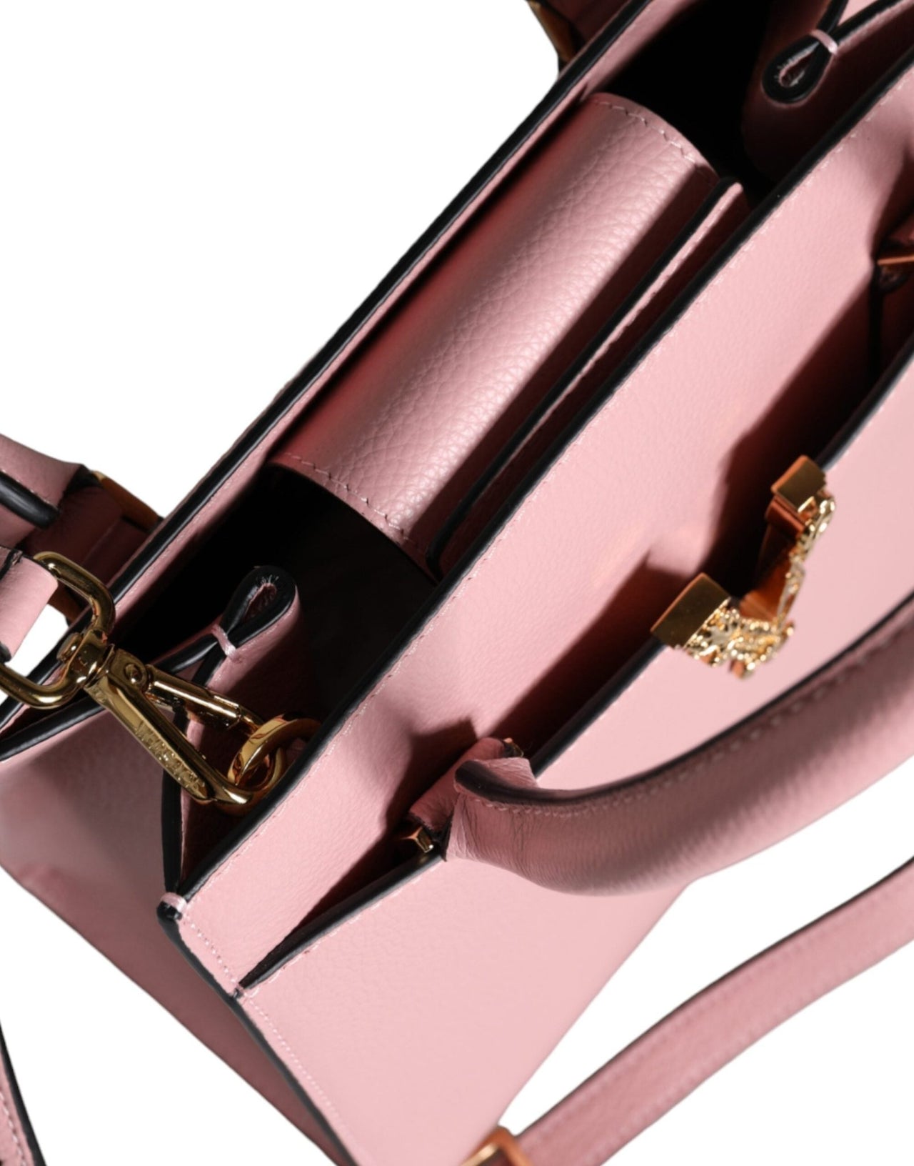 Luxour, Versace Pink Small Top Handle Grainy Calf Leather Crossbody Bag, 