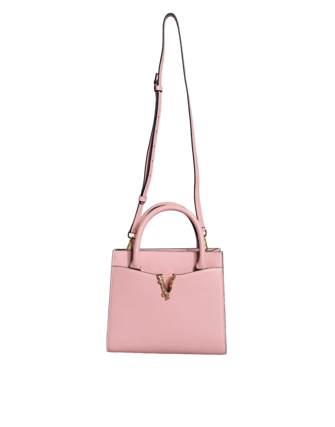 Luxour, Versace Pink Small Top Handle Grainy Calf Leather Crossbody Bag, 