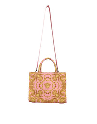 Thumbnail for Luxour, Versace Pink Yellow Baroque Fabric Leather Shopping Tote Bag, 