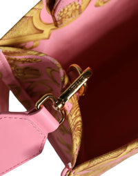 Thumbnail for Luxour, Versace Pink Yellow Baroque Fabric Leather Shopping Tote Bag, 