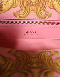 Thumbnail for Luxour, Versace Pink Yellow Baroque Fabric Leather Shopping Tote Bag, 