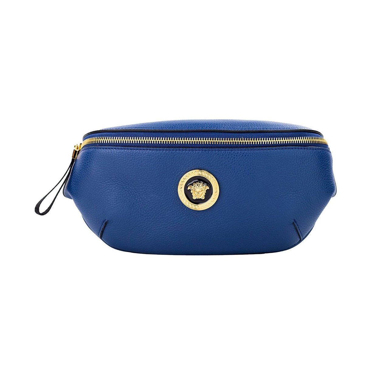 Versace Small Navy Calf Leather Medusa Pendant Fanny Waist Pack Belt Bag - Luxour