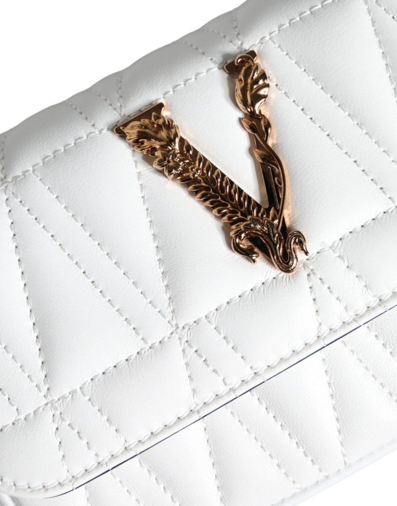 Luxour, Versace White Quilted Nappa Leather Crossbody Shoulder Bag, 