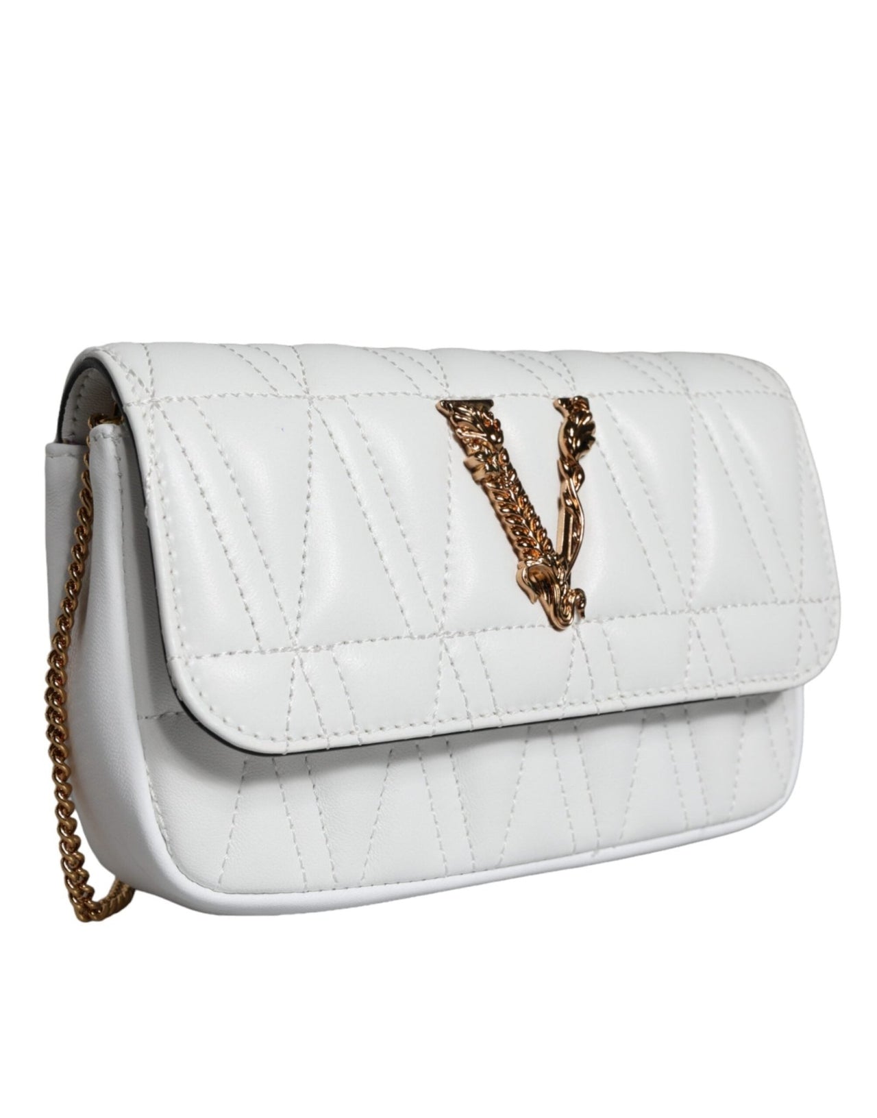 Luxour, Versace White Quilted Nappa Leather Crossbody Shoulder Bag, 