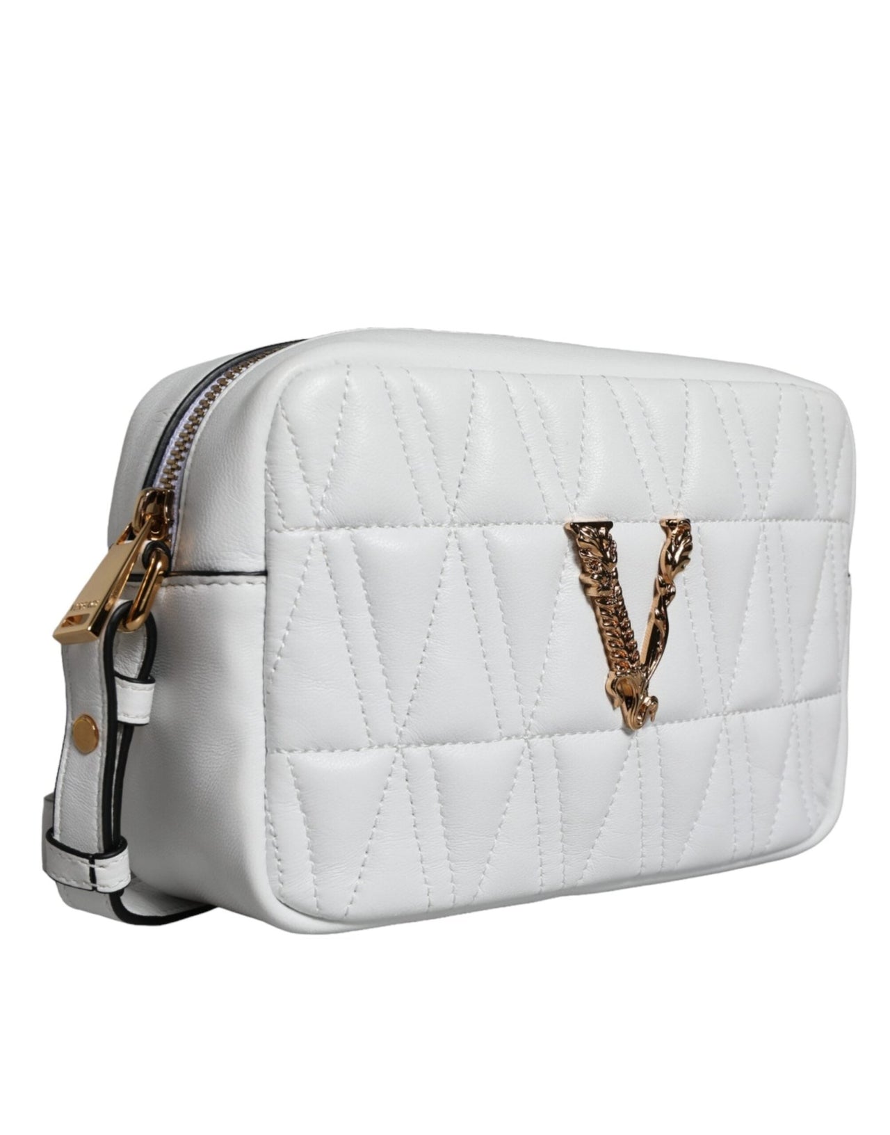 Luxour, Versace White Quilted Nappa Leather Crossbody Shoulder Bag, 