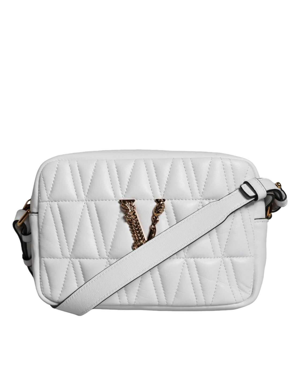 Luxour, Versace White Quilted Nappa Leather Crossbody Shoulder Bag, 